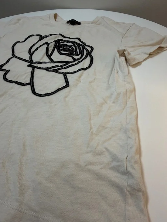 J. Crew Cream Short-Sleeve Tee with Black Rose Outline - Picture 5 of 6